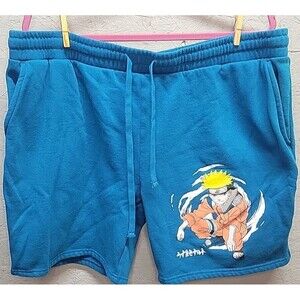 Naruto Shippuden Men’s Casual Sweat Shorts Aqua Teal Green Graphic Size 2XL44/46